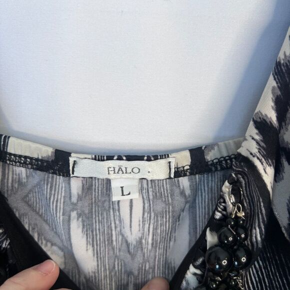 Halo Black & White Print Sleeveless Maxi Dress w/ Beaded Necklace Size Large - Picture 6 of 9